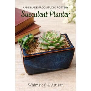 Handmade Frog Studio Pottery Succulent Planter Blue Speckled Glaze